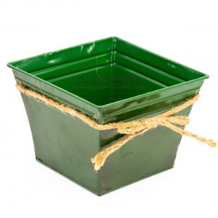 Vas pătrat din tablă verde pădure cu fundă iută